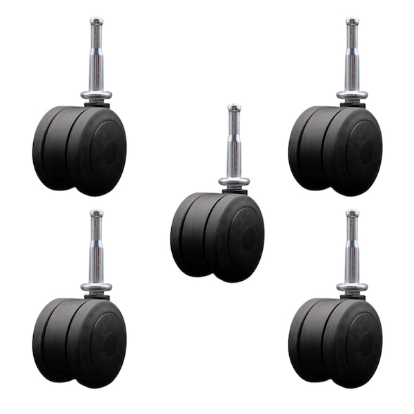 Service Caster 3'' Black Heavy Duty Floor Safe Twin Wheel Caster 5/16 Grip Neck Stem, 5PK SCC-GN02S75-TPR-BLK-5 - main